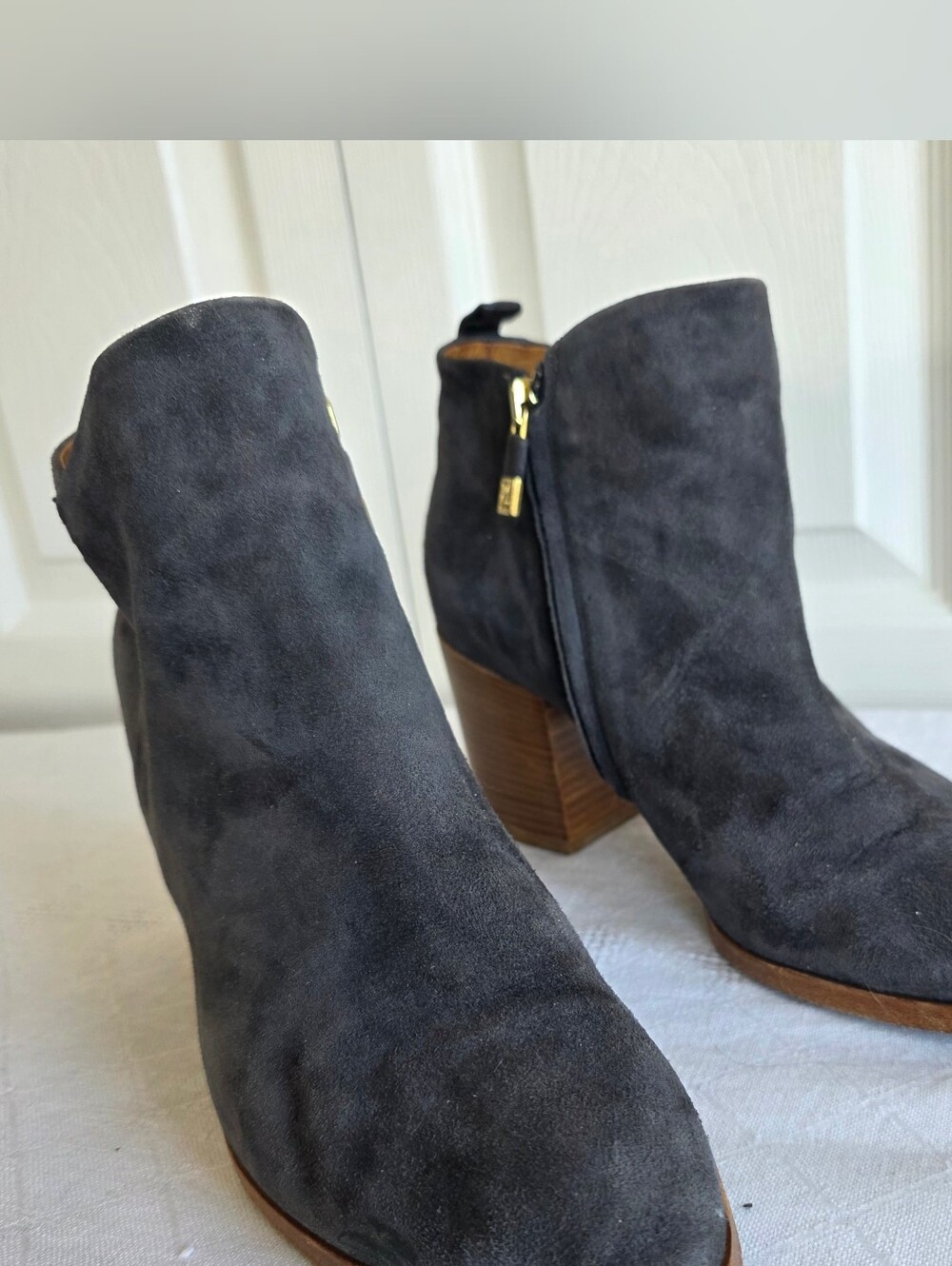 Women's Charcoal Suede Ankle Boot with Block Heel